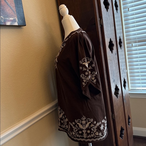 Johnny Was Brown Tunic with White Embroidery Women's XS - Picture 5 of 15